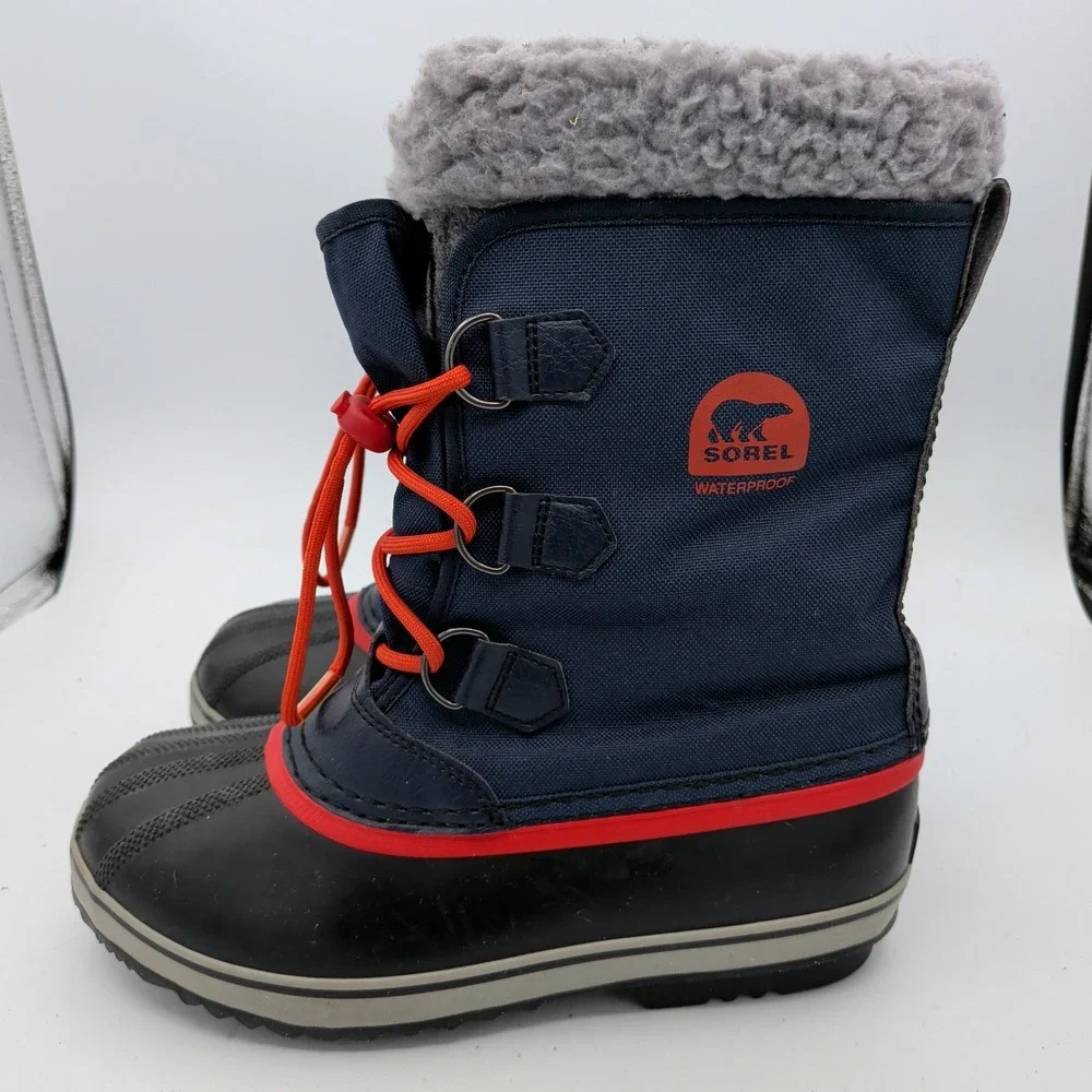 Sorel Yoot Pac Nylon Kids Waterproof Snow Boots Navy Blue Red Size 6 NY1879-464
